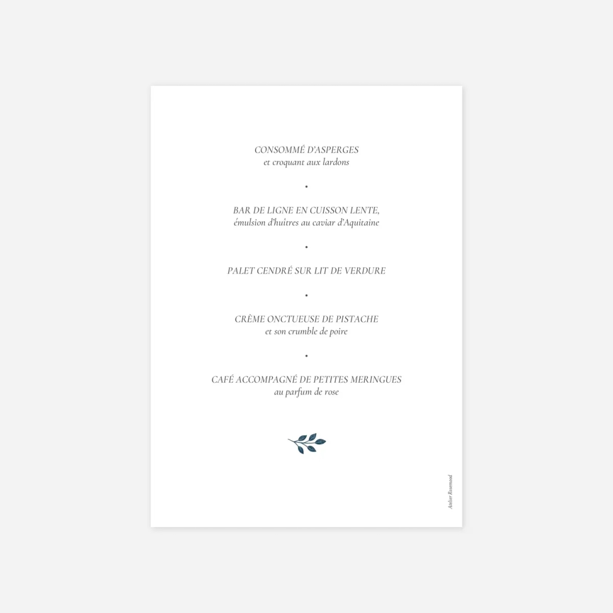 Menu baptême Signature végétale