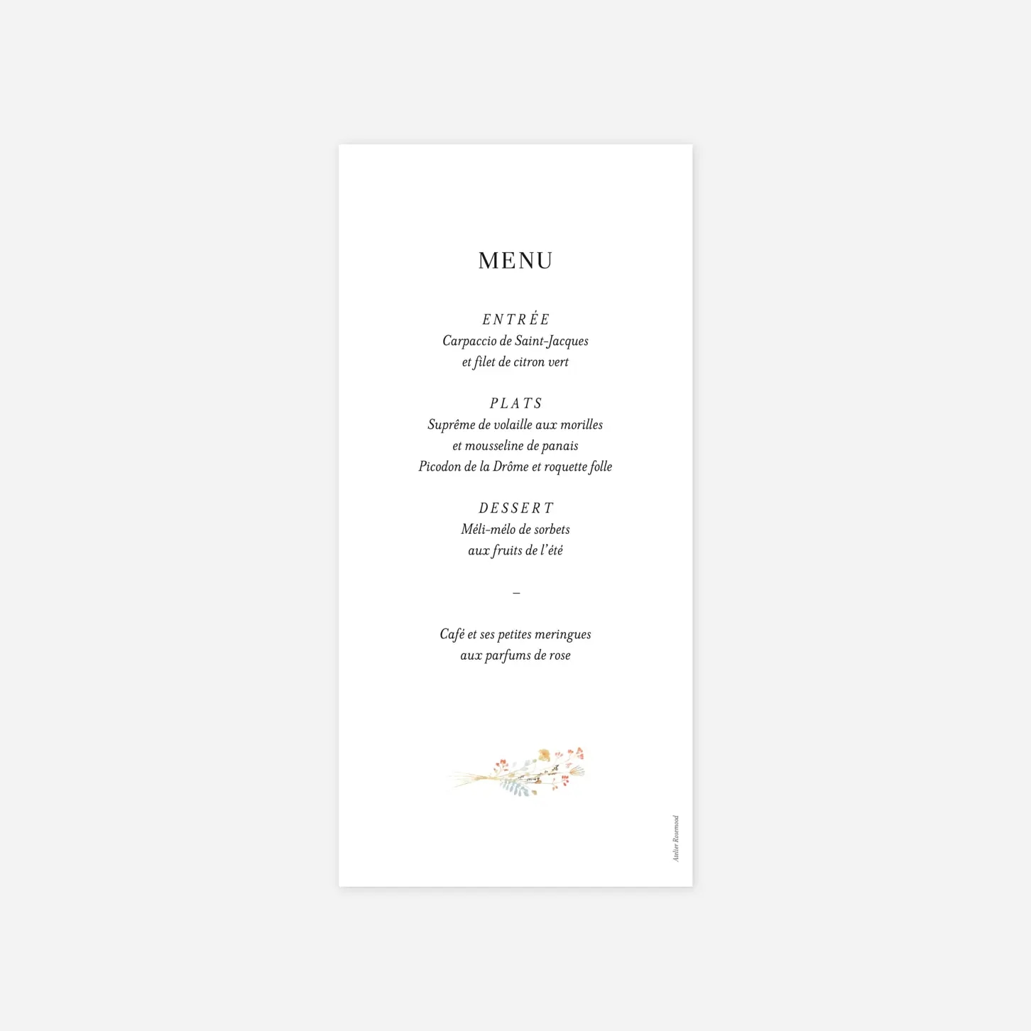 Menu mariage Solstice d'été