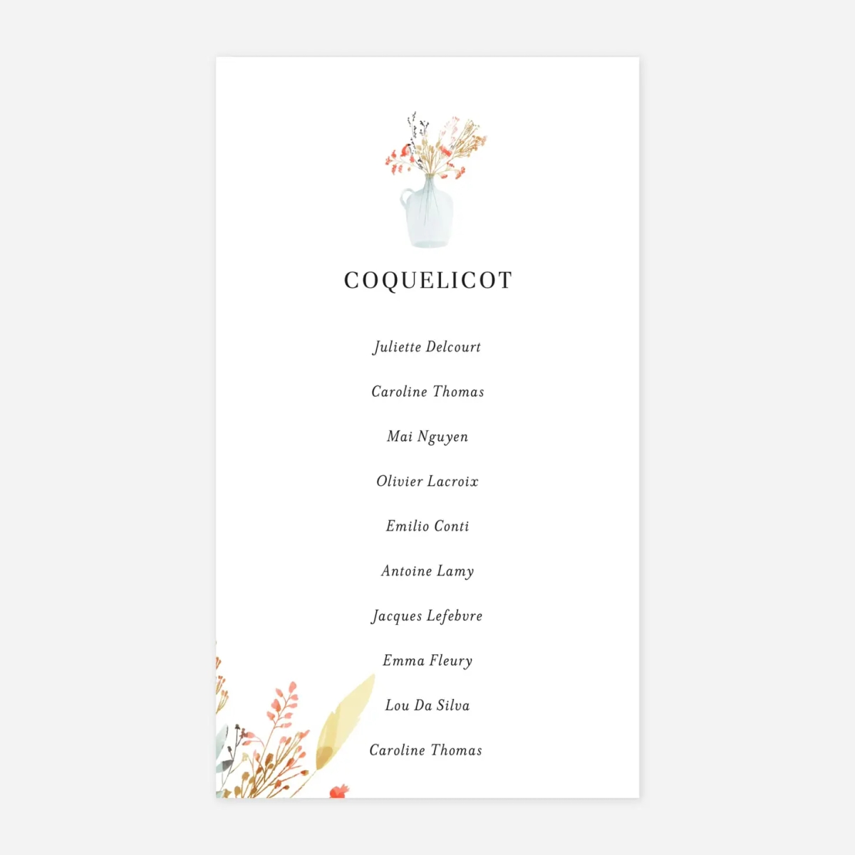 Nom de table mariage Solstice d'été