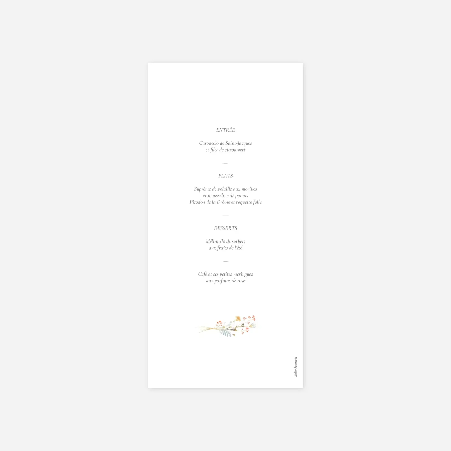 Menu baptême Solstice d'été