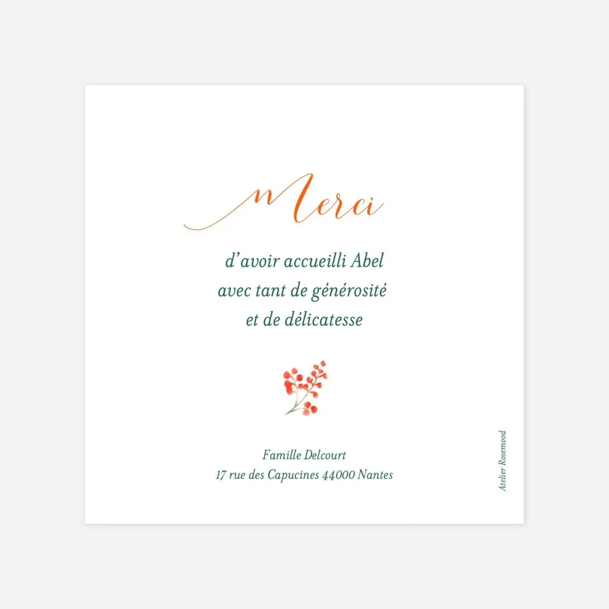 Carte remerciement naissance Solstice d'hiver