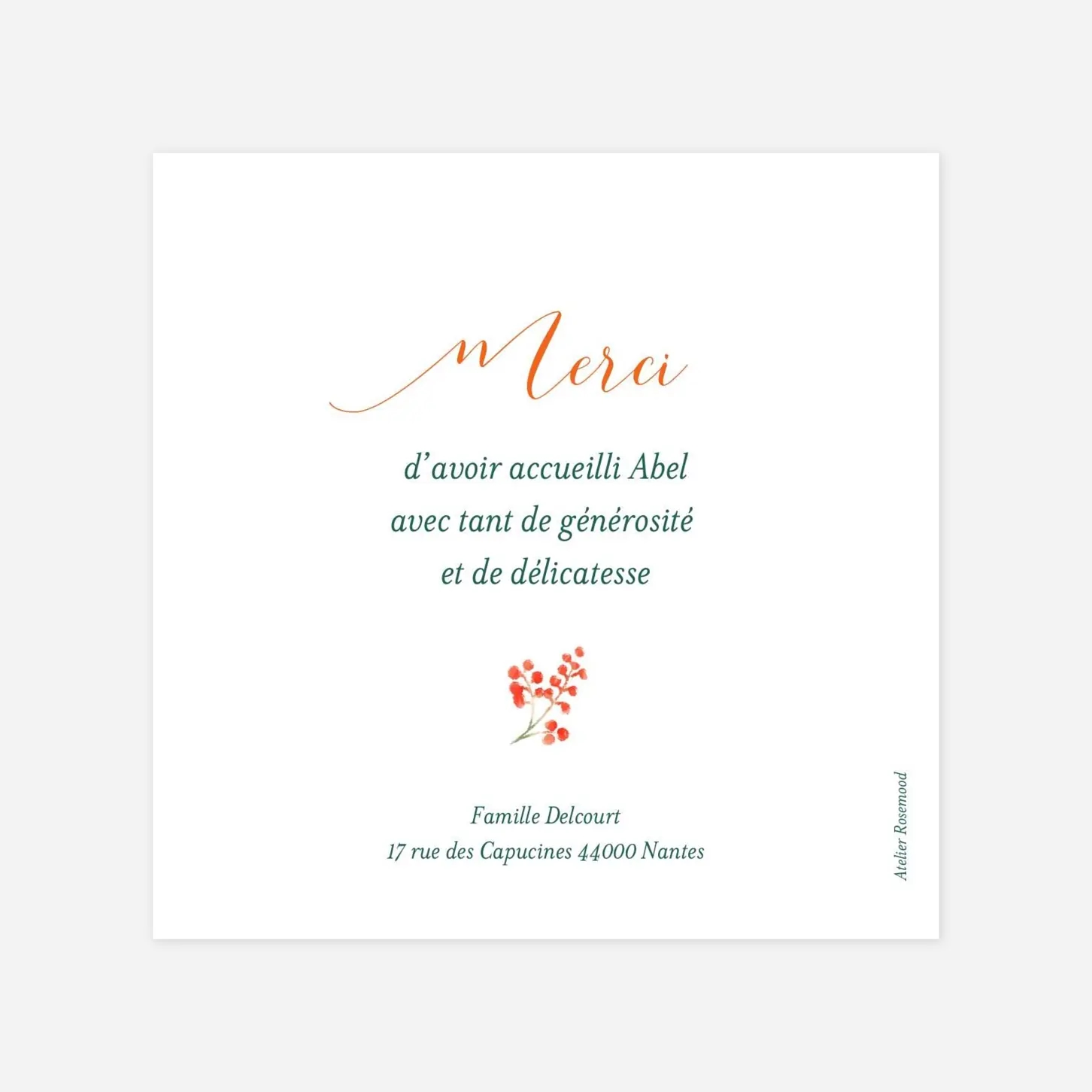 Carte remerciement naissance Solstice d'hiver