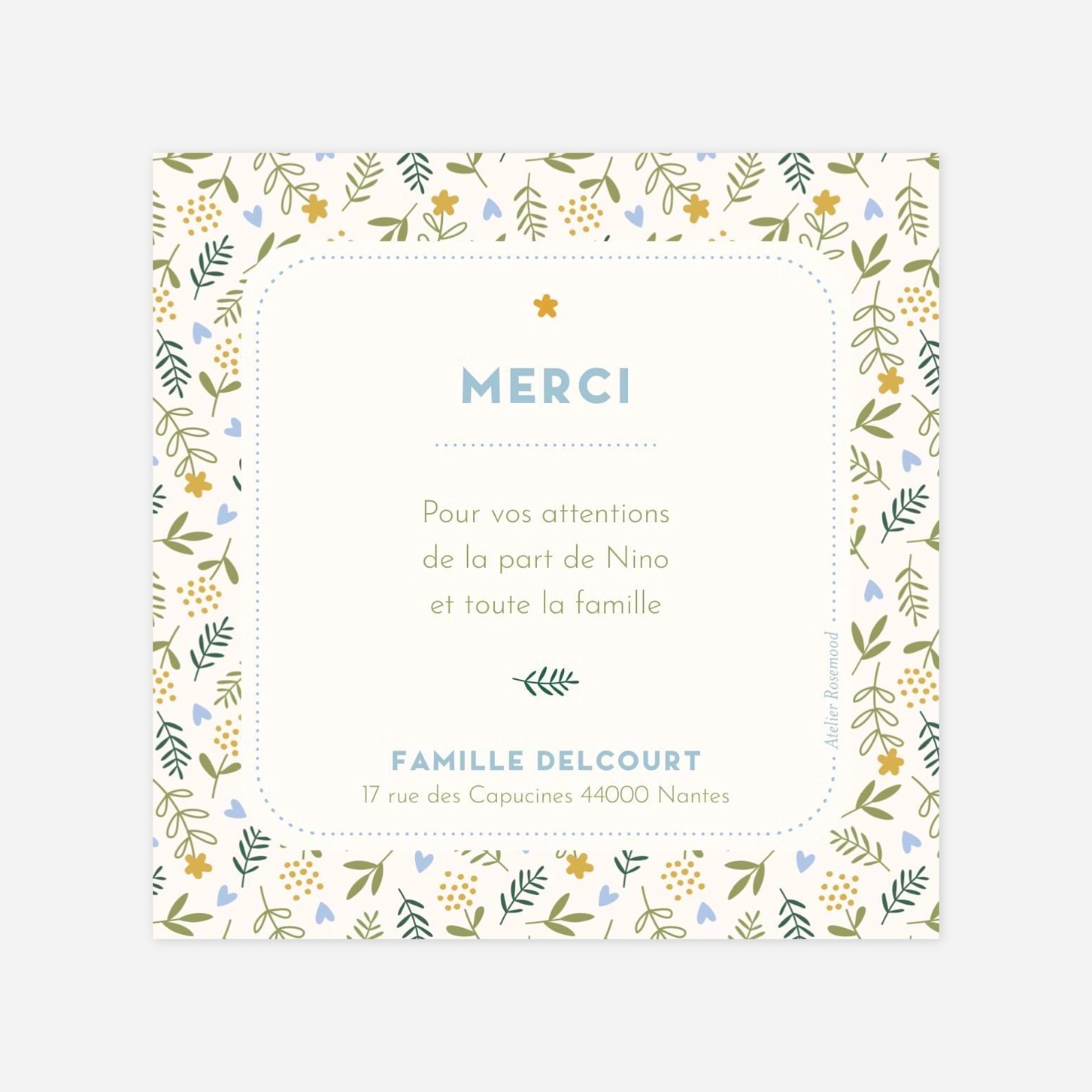 Carte remerciement naissance Sweet liberty
