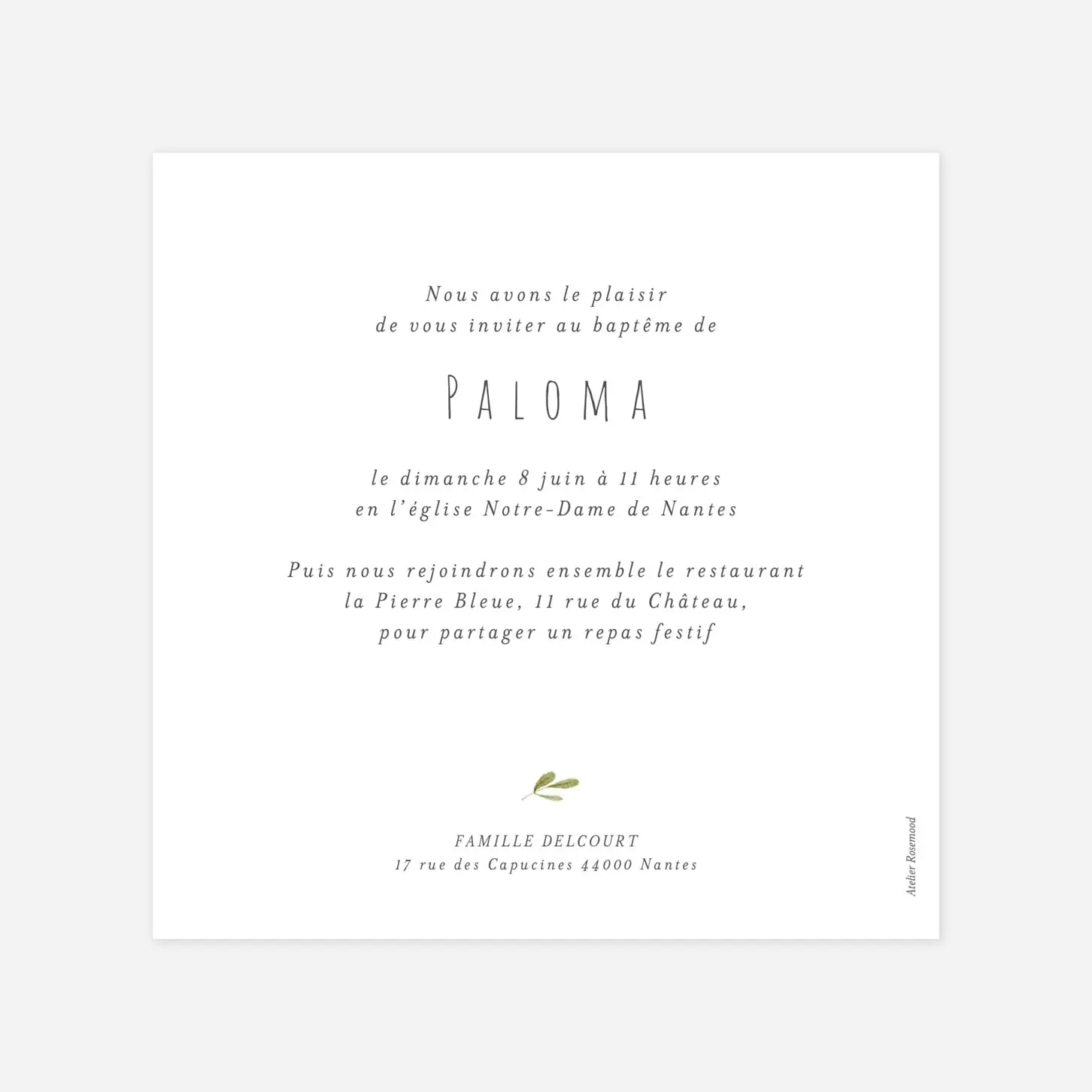 Faire-part baptême Symboles aquarellés