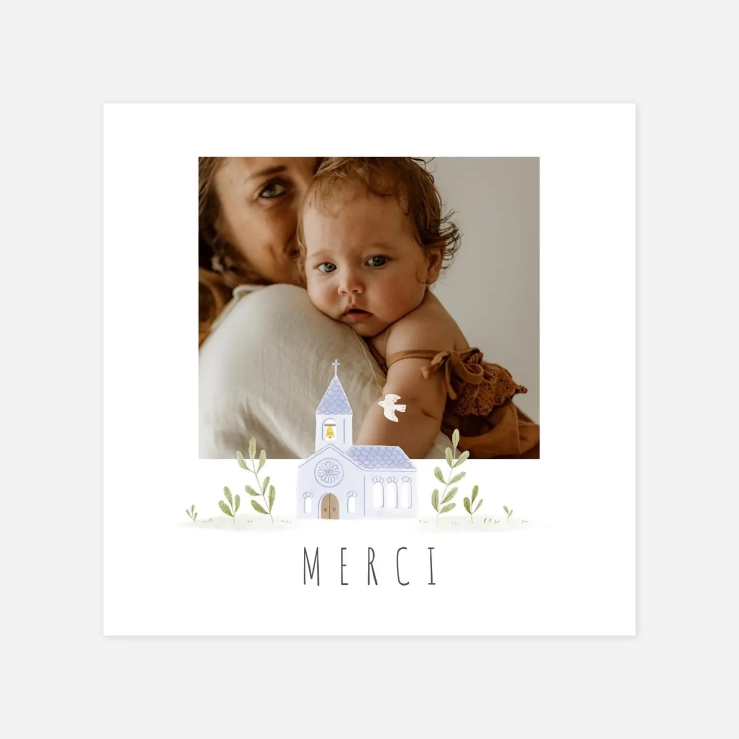 Carte remerciement naissance Symboles aquarellés