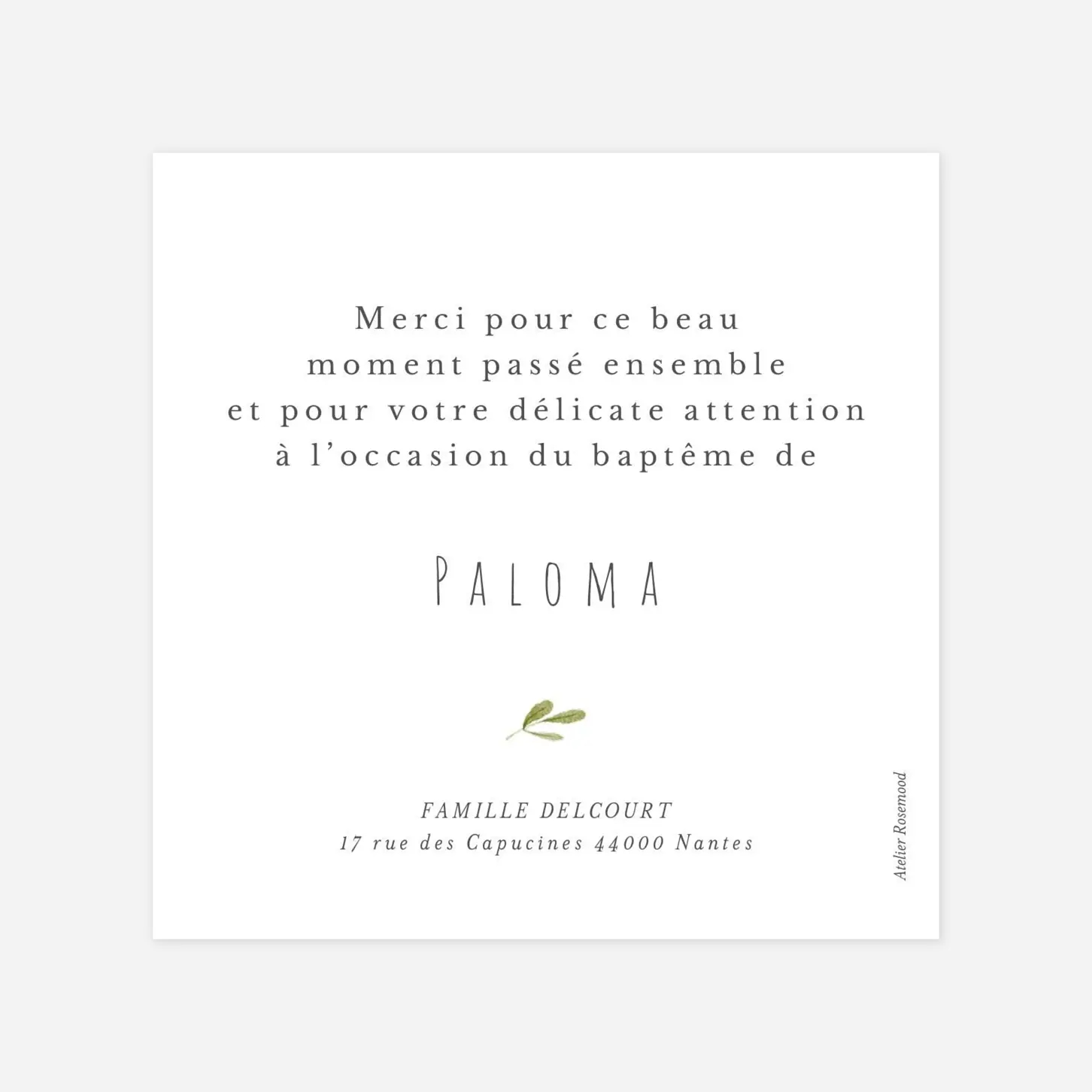 Carte remerciement naissance Symboles aquarellés