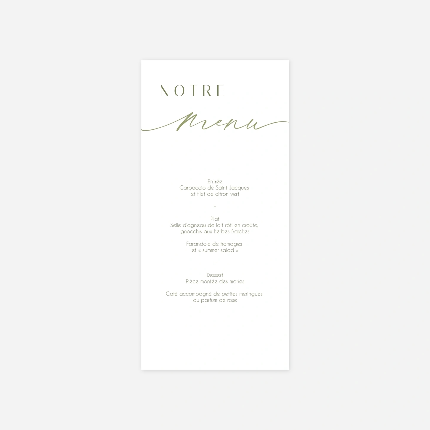 Menu mariage Tendre alliance