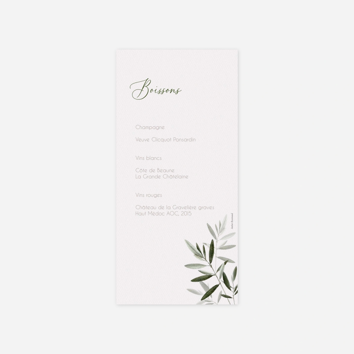 Menu mariage Tendre feuillage