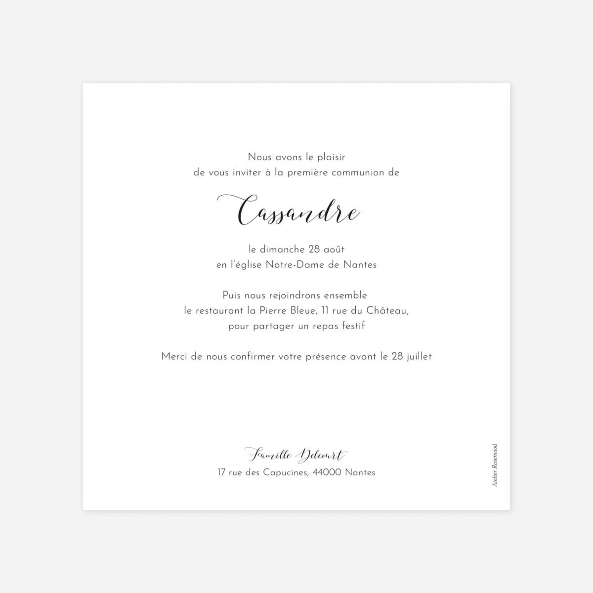 Invitation communion Tendre innocence