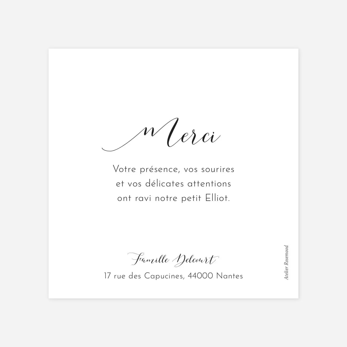 Carte remerciement naissance Tendre innocence