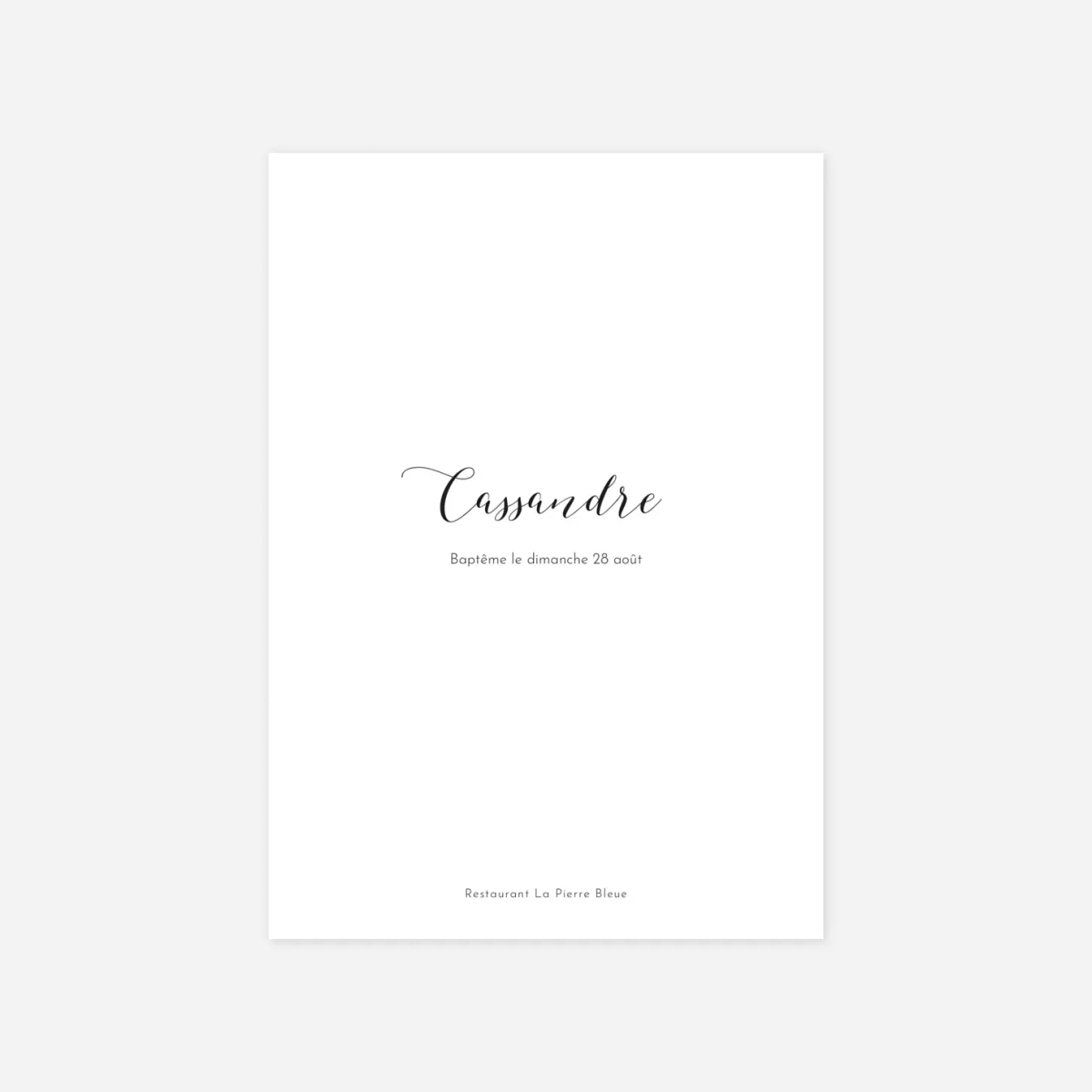 Menu baptême Tendre innocence