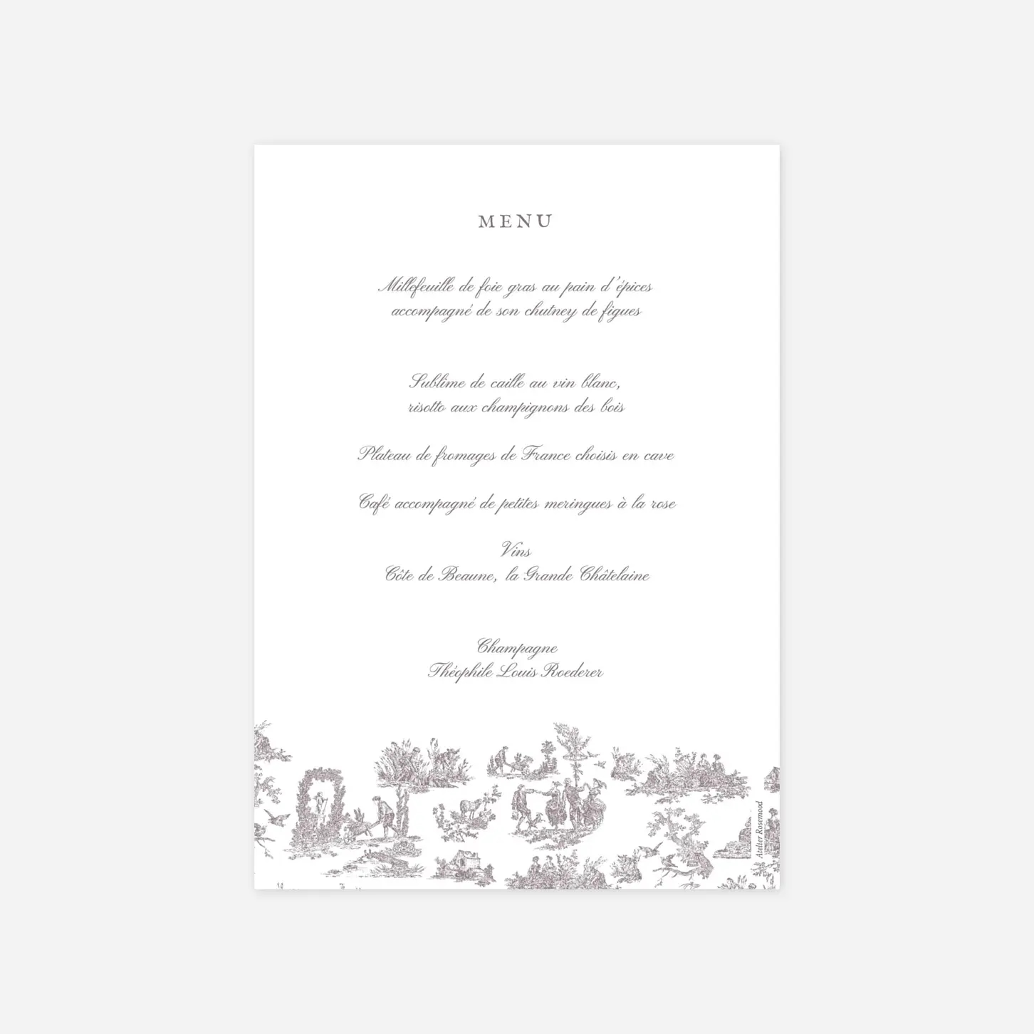 Menu baptême Toile de Jouy