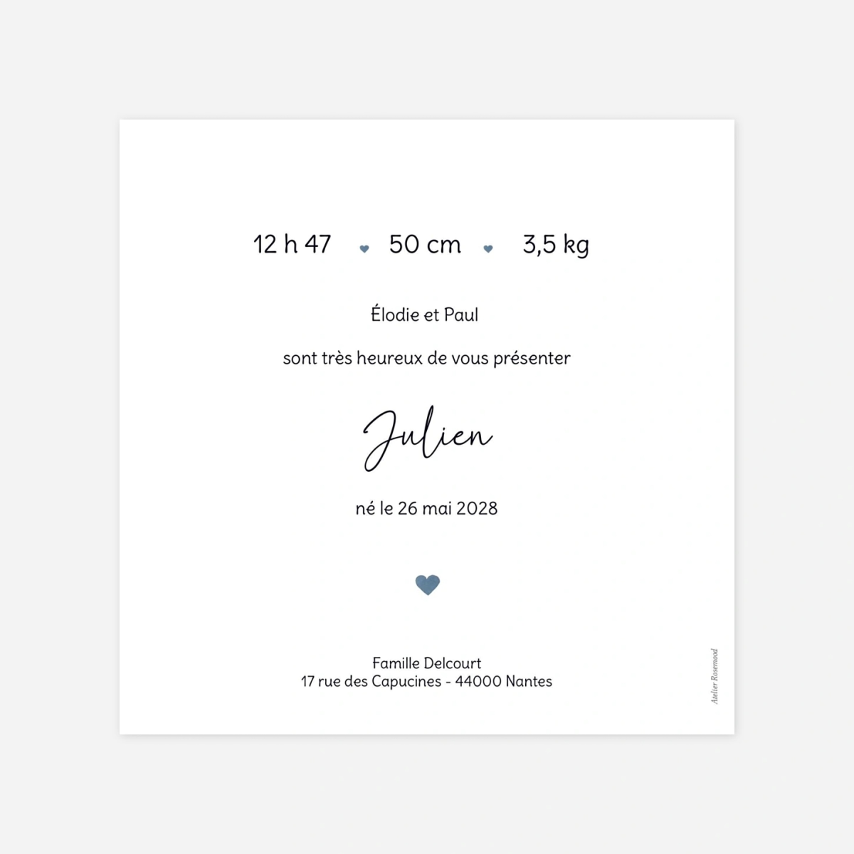 Faire-part naissance Trésor du Cœur