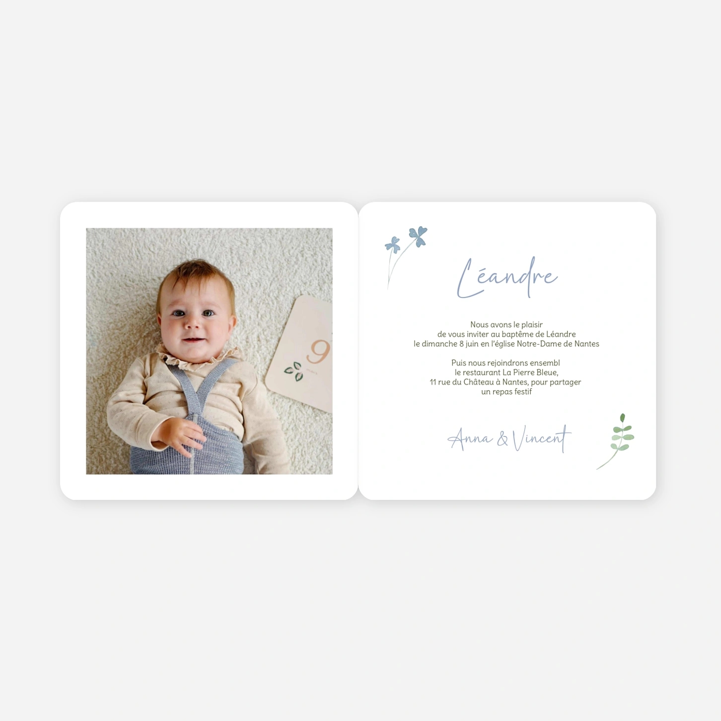 Faire-part baptême Couronne champêtre