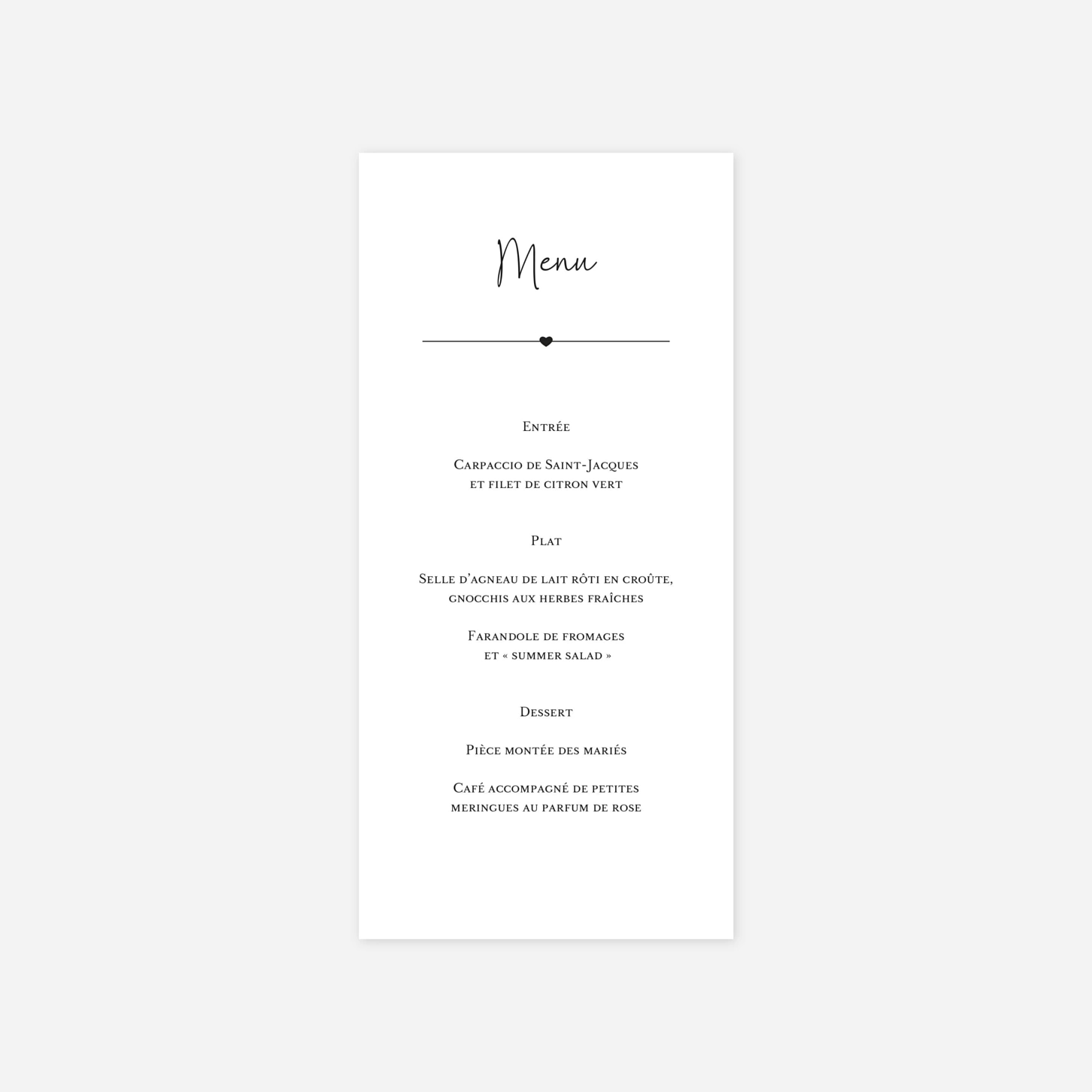 Menu mariage Union heureuse