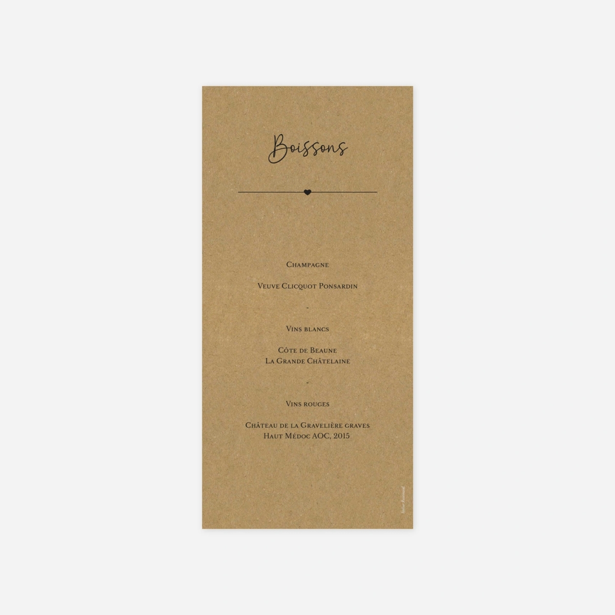 Menu mariage Union heureuse