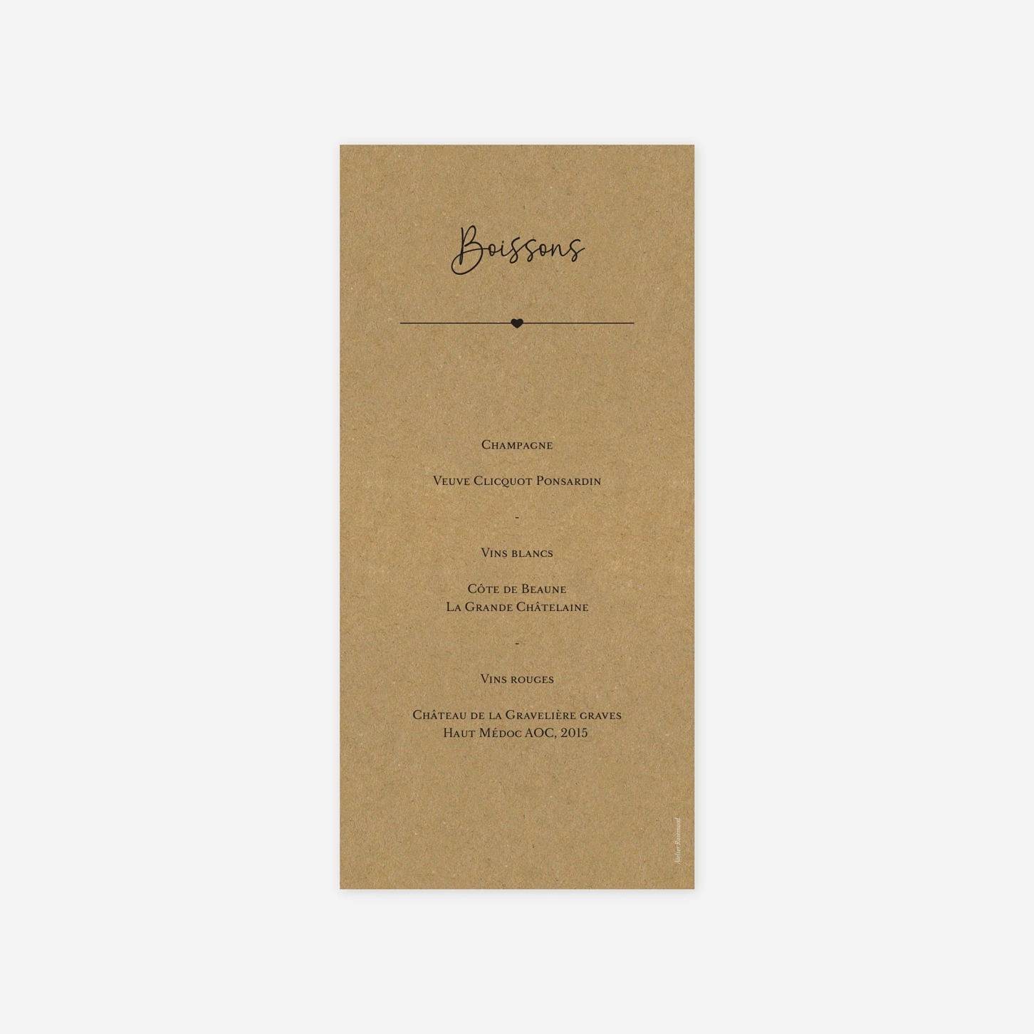 Menu mariage Union heureuse