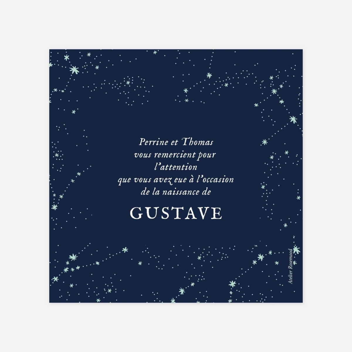 Carte remerciement naissance Univers