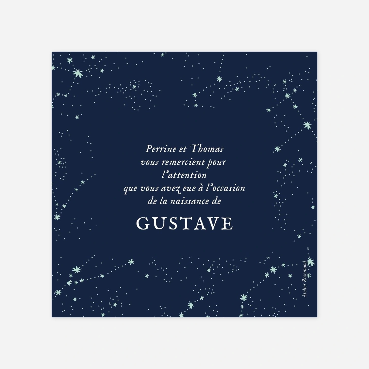 Carte remerciement naissance Univers