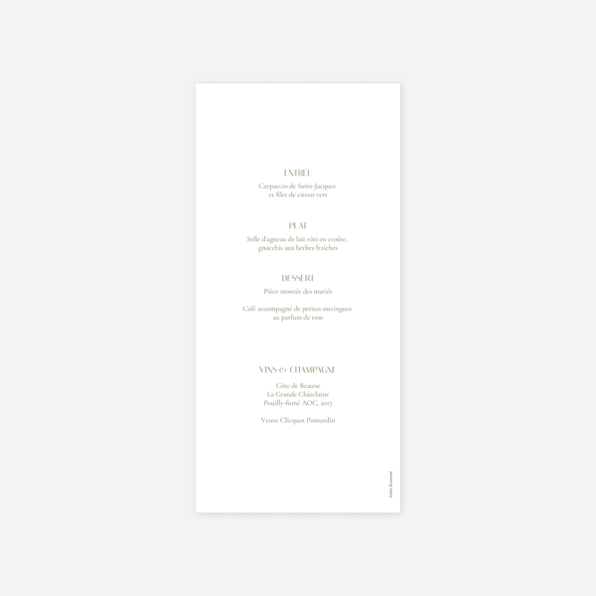 Menu mariage Unis