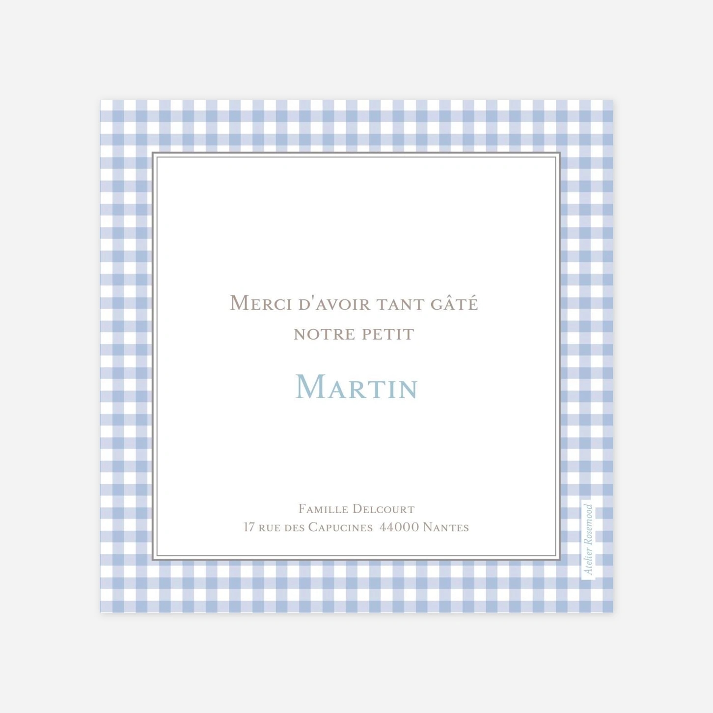 Carte remerciement naissance Vichy