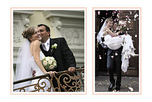 Carte de remerciement mariage Initiales 2 photos orange