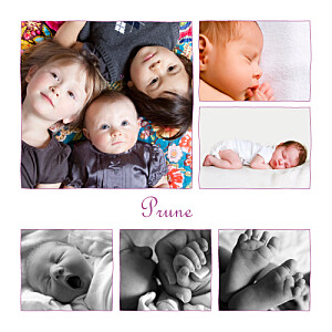 Faire-part de naissance 6 photos 4 pages prune