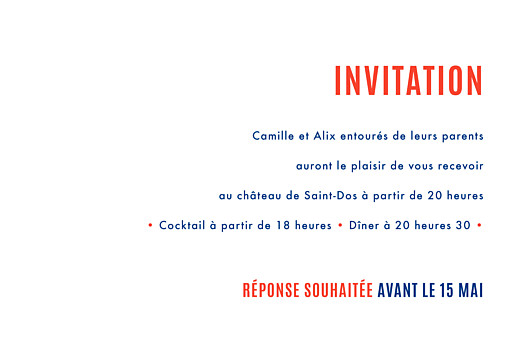 Carton d'invitation mariage Marinière bleu marine - Verso