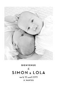 Faire-part de naissance Original 2 photos jumeaux blanc
