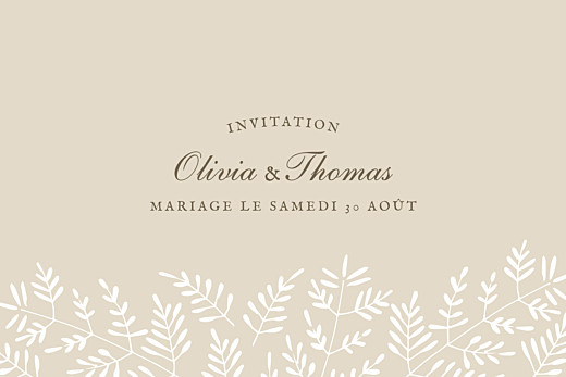 Carton d'invitation mariage Mille fougères beige - Recto