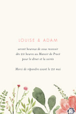 Carton d'invitation mariage Fleurs aquarelle portrait crème