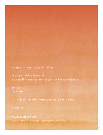 Carte d'invitation anniversaire adulte Aquarelle portrait orange - Verso