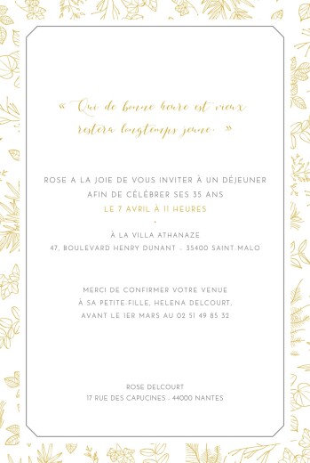 Carte d'invitation anniversaire adulte Délicatesse jaune - Recto