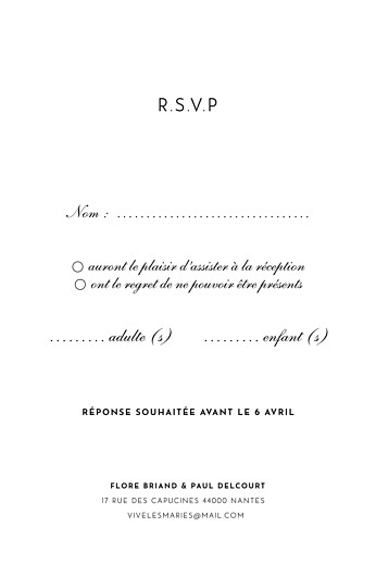 Carton réponse mariage Esquisse fleurie (portrait) blanc - Verso