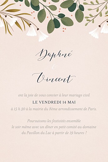 Carton d'invitation mariage Daphné portrait printemps - Recto