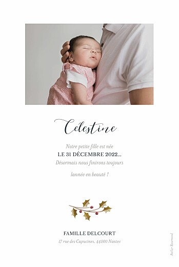 Faire-part de naissance Daphné portrait hiver - Verso