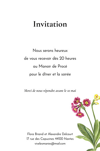 Carton d'invitation mariage Mélopée portrait blanc - Verso