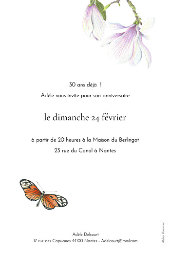 Carte d'invitation anniversaire adulte Mélopée blanc - Verso