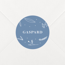 Stickers pour enveloppes baptême Élégant feuillage bleu