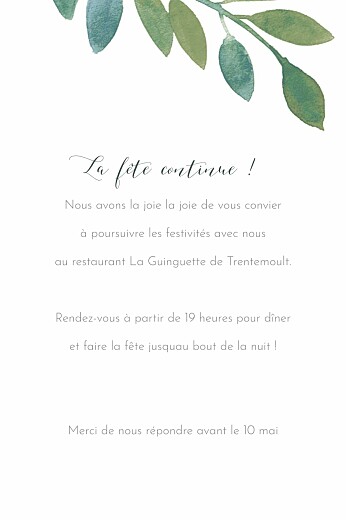 Carton d'invitation mariage Belle saison bleu - Verso