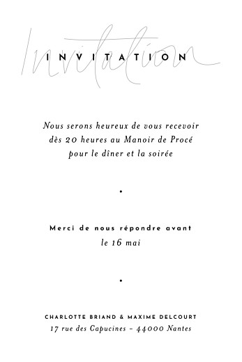 Carton d'invitation mariage Le Fil (portrait) beige - Verso
