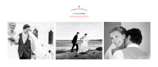 Carte de remerciement mariage Marinière 3 photos bleu marine & pompon rouge