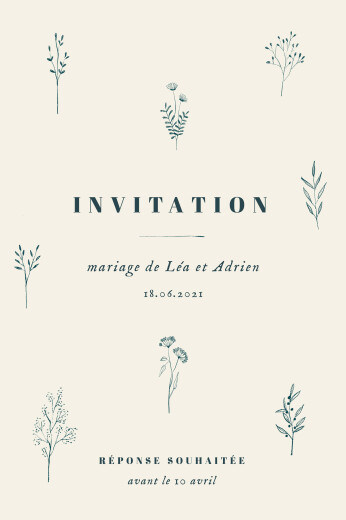 Carton d'invitation mariage Herbier (Portrait) beige - Recto