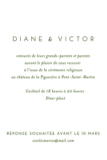 Carton d'invitation mariage Calligraphie vert sapin - Recto