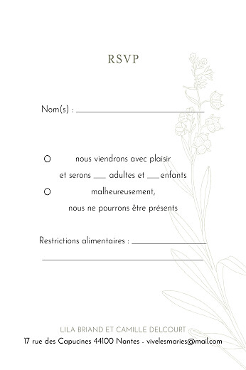 Carton réponse mariage Botanique (portrait) vert - Verso