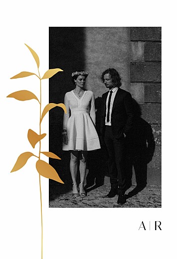 Carte de remerciement mariage Ikebana portrait dorure blanc - Recto