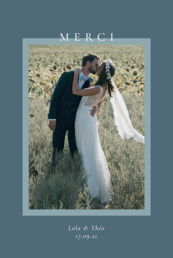 Carte de remerciement mariage Cadre pastel bleu - Recto