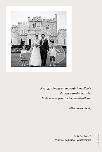 Carte de remerciement mariage Doux souvenir blanc - Verso