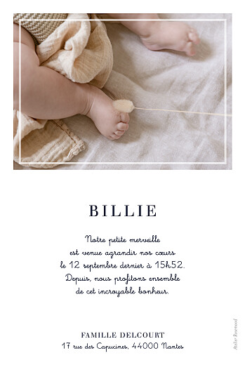 Faire-part de naissance Petite étiquette (portrait) blanc - Verso
