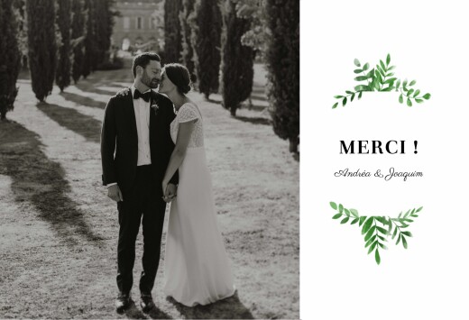 Carte de remerciement mariage Sous la pergola (paysage) vert - Recto